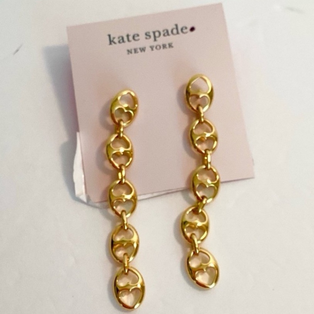 KATE SPADE Heavy Link Linear Drop Gold-Tone Preppy Classy Earrings NEW NWT